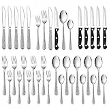 Besteck Set, HaWare 36-teiliges Edelstahl Besteckset mit Steakmesser für 6 Personen, Modernes Essbesteck Set mit Hammergriff, Messer Gabel Löffel Set für Zuhause/Restaurant, Spülmaschinenfest