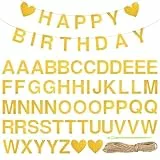 Girlande Personalisiert, 54 Buchstaben Gold Papier Wimpelbanner mit 10m Juteseil, Buchstabengirlande zum Selbermachen, Geburtstagsbanner für Mädchen und Frauen, Willkommen zu Hause, Partydekorationen