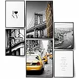 BLCKART New York City Poster Set – Manhattan, Brooklyn Bridge & Urban Art – Moderne Schwarz-Weiß City Bilder für Wohnzimmer, Schlafzimmer & Büro (2x A3 | 4x A4 | ohne Rahmen | 6er Set)