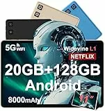 DMOAO Tablet 11 Zoll mit Widevine L1, 8000 mAh + 18W Schnellladung, 13 MP + 5 MP, Android 14 Tablets mit 20GB RAM + 128GB ROM (1 TB Erweiterbar), 5G WLAN, GPS, Octa-Core 2.0 GHz, Face ID, Schwarz