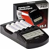 Kraftmax BC-4000 Pro Ladegerät – Mikroprozessor gesteuertes Schnellladegerät für AA/AAA NiMH Akkus – LCD-Display, USB-Anschluss, Entlade- & Refresh-Funktion – Hochleistungs Akku-Lader