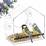 Jarkyfine Fenster Futterhaus für Vögel, Vogelhaus Fensterscheibe mit Saugnäpfen, Groß Vogelfutterhaus Fenster, Futterspender für Wildvögel mit Abnehmbarem Tablett, Window Bird Feeder