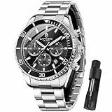 SAPPHERO Analog Quarz Chronograph 50M Wasserdicht Armbanduhr Herren Mode Lässig Business Herrenuhren mit Kalender Edelstahlarmband Uhr Geschenk für Männer