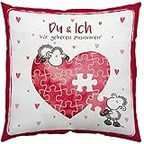 Sheepworld Kissen Motiv Du und ich | Zierkissen, Baumwolle, 40 cm x 40 cm | Kuschelkissen für Verliebte, Geschenk zum Valentinstag | 45323