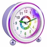 Ayybboo Wecker Kinder Ohne Ticken mit Snooze und Nachtlicht,Kinderwecker Batteriebetrieben Lernwecker für Jungen und Mädchen,Quarz Analog Wecker für Kinder (Violett)