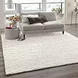 VIMODA Teppich Prime Shaggy Hochflor Einfarbig Weiss Creme Weich für Wohnzimmer, Schlafzimmer, küche, Maße:200x280 cm