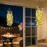 2 Stück Solarlampen für Außen Hängend, Hängepflanze Künstlich mit Lichterketten, IP65 Wasserdicht Garten Solarlicht im Freien, Gartendeko Solarleuchten für Außen für Yard Garten Balkon Hochzeit