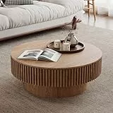 FammyLoft Couchtisch mit Stauraum, Modern Round CoffeeTable mit Fluted Design, Klein Kaffeetisch für Kid & Pet Friendly, Sofa Tisch, Center für Wohnzimmer/Balkon/Schlafzimmer, 75cm, Natür