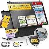 Solakon 900W Balkonkraftwerk mit Halterung (Wand) - Balkonkraftwerk 800W komplett Steckdose - 800 Watt Wechselrichter - Solaranlage Komplettset - 450W bifaziale Solarmodule inkl. Zubehör - 5m Kabel