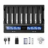 XTAR VC8 18650/21700 Ladegerät Mit 8 Einschübe und LCD-Anzeige für 3,6V/3,7V Li-Ion 10440 16340 17670 26650 1,2V NI-MH AA - Batteriekapazität Testfunktion