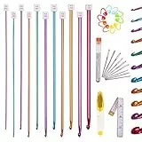 Coopay Tunesische Häkelnadeln Set, 11 Stück Tunesische Häkelnadel mit Häkelzubehör, Aluminium Lange Häkelnadel für tunesisch häkeln, 2-8 mm Praktisch Tunesische Häkelnadeln Pullover