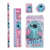 Lilo & Stitch 5-teiliges Schreibwaren-Set mit Bleistift, Notizblock, Lineal, Radiergummi und Spitzer für Kinder