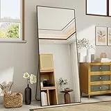 Koonmi 165 x 60 cm Standspiegel, robust Ganzkörperspiegel mit minimalistische schmaler Aluminiumrahmen, modern großer Wandspiegel stehend oder hängend für Wohnzimmer und Schlafzimmer, Schwarz