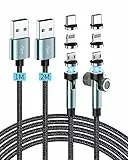 Kuulaa 3-in-1-Magnetladekabel, 360° und 180° Magnetisches Ladekabel, 3A Schnellladung, Magnetisches Ladekabel für Micro USB/Typ C/iProducts/Huawei (1M+2M)