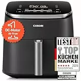 Cosori Turboblaze Airfryer Heißluftfritteuse, 9-in-1 Air Fryer XXL 6L, leiser DC Motor mit 5 Geschwindigkeitsstufen, Grillen, Backen, Gären, Dehydrieren, Tiefkühlen, 87 Rezepte, 64% energiesparend