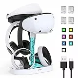 FASTSNAIL Ladestation für PSVR2, LED Ständer für PS5 VR Headset & Sense Controller mit 10 RGB-Licht, Zubehör kompatibel mit PlayStation VR2