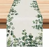 Eukalyptus Frühling Tischläufer Grünes Blatt Tischlaufer Sommer Küche Waschbar Esstisch Dekoration Tischdecke für Drinnen und Draußen Urlaub Party Wohnzimmer Dekor 40 x 140 cm