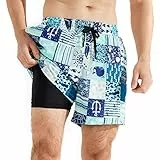 SURFEASY Badehose Herren mit Kompression Badeshorts 2 in 1 Badeshorts Schnelltrocknend Schwimmhose Strandhose(Piraten,XL)