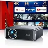 Smart Beamer 4K mit Official Netflix, Dolby Audio, 1000 ANSI Beamer 4K Heimkino Unterstützt Auto Focus/6D Trapezkorrektur, WiFi 6/Bluetooth Full HD 1080P Projektor Outdoor Garten für Android/iPhone