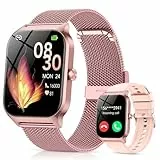 Smartwatch Damen mit Telefonfunktion, 1.85' HD Uhren mit Herzfrequenz SpO2 Schlafmonitor Schrittzähler, 120+ Sportmodi Fitnessuhr, IP68 Fitness Tracker, Smart Watch Kompatibel für Android iOS Rosa
