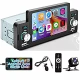 Hikity 1 Din Autoradio Carplay Android Auto 5 Zoll Touch Screen, Bildschirm Bluetooth Freisprecheinrichtung Radio mit Mirror Link, FM, Rückfahrkamera, Mikrofon