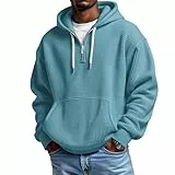Hoodie Herren Half Zip Mit Reißverschluss Streetwear Sweatshirt Eleganter Pullover Für Outdoor Mode Baggy Kapuzenpullover Bequemer Sweater Langarmshirt Mit Kängurutasche Und Kapuze (Cyan, 3XL)