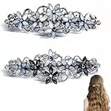 2 Stück elegante Haarspangen für Damen und Mädchen – mit Kristallblume, Glitzer-Clip und exquisitem französischen Vintage-Haarschmuck ((Schwarzblau/Blau))