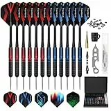 Grebarley Dartpfeile mit Metallspitze,12 Stück Profi Steeldarts 18 Aluminium Schaft mit 9 Flights 20 Orings