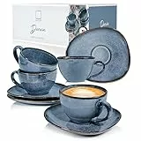 SÄNGER | Kaffeetassen Set mit Untertasse Darwin 8 tlg, Kaffee Set Geschirr 4 Personen, Steingut Tasse für Kaffee Tee Kakao, Kaffeetasse mit Untertasse Spülmaschinenfest 300 ml | PREMIUM COLLECTION