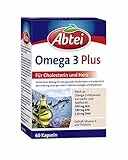 Abtei Omega 3 Plus - Nahrungsergänzungsmittel reich an Omega-3-Fettsäuren für den Cholesterinspiegel und die Herzfunktion - mit Vitamin E und Folsäure - 1 x 60 Kapseln