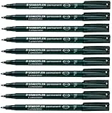 Staedtler Lumocolor Permanentmarker, fein, wasserfest, schmutzresistent, schnell trocknend, für CD DVD OHP, 10 Stück, Schwarz