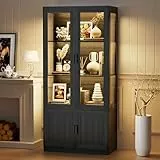 BROTTAR Mehrzweckschrank mit LED Beleuchtung, Vitrinenschrank Schwarz mit Intelligente Sensorik, Küchenschränke, Bücherregal, Hochschränk für Küchen Wohnzimmer Schlafzimmer Büro Sammlervitrine