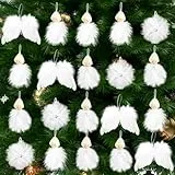 Lyneun 20 Stück weihnachtsschmuck weiß,4 Stück Engelsflügel Weihnachtsbaum und 4 Stück Schneeflocke Dekorationen, 12 Stück Weihnachtspuppen, Fantasie Engelsflügel Deko für Weihnachtsfeier Dekoration