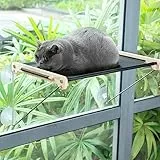 Katzen Fensterplätze (bis 20 kg), Katzen Fensterliege, Hängematte für Katzen mit Massivholz und Metall, Stabiles Fensterbrett, Hängebett Fenster mit Saugnapf