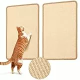FUKUMARU Kratzmatte für Katzen aus natürlichem Sisal, 2 Stück, 50 x 30 cm, Kratzfeste Sofakratzmatte, horizontale Kratzmatte für Boden und Wand mit Klebeband, Möbelschutz