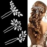 3 Stück Haarschmuck Silber Haarschmuck Hochzeit Kristall Stirnband Brautschmuck Braut Haarnadeln Blume Blatt Kopfschmuck für Frauen und Mädchen