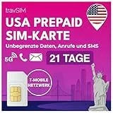 travSIM USA SIM Karte | T-Mobile Netz | Unbegrenzte Daten, Anrufe & Texte in den USA | SIM Karte USA funktioniert auf iOS & Android Geräten | SIM USA 21 Tage