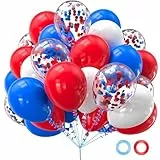 Ovanda Luftballons Blau,Luftballons Geburtstag 12 Blau Zoll Rote und weiße Latexballons mit Konfetti Ballons Set Luftballons Hochzeit für Junge Geburtstag Baby Shower Hochzeit Jugendweihe Party Deko