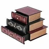 ZJchao Schmuckkästchen Holz, Deko Bücher, 8.3×5.9×5.7in Holzschatulle mit 3 Schubladen, Vintage Buch Form Organizer Aufbewahrungskoffer für Nehmen Fotos/Dekoration