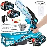 Mini Kettensäge mit Akku, 6 Zoll Akku kettensäge mit 1000W Bürstenloser Motor und 8000mAh Akkus, Mit 2 Ketten und Sicherheitsverriegelung, Handkettensäge Akku für Gartenscheren Astschere Holzschneiden