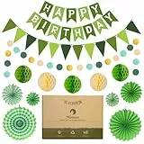 Meowoo Geburtstagsdeko, Grün Geburtstag Party Deko - Happy Birthday Girlande, Wimpelkette, Wabenblumen, Papierfächer - Wiederverwendbare Deko Geburtstag für Männer und Frauen
