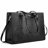 CLUCI Laptoptasche für Damen, Leder, Aktentasche, 15,6 Zoll, Computer-Tragetasche, groß, für Arbeit, wasserdicht, Handtasche, professionelle Umhängetasche, Business-Bürotasche, schwarzes Krokodil