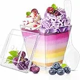Huanmin 30 Pcs Kunststoff Dessertbecher, 160ml Dessertschalen Set mit 30 Suppenlöffeln 30 Deckeln DIY Dessertschalen, Klar, Wiederverwendbar, für Mousse&Pudding&Eis&Buffets&Dessertparty& Picknick