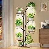 JUSTOGO 160 cm hoher 7-stöckiger Pflanzenständer mit Wachstumslicht – Innen-Metall-Eckregal für mehrere Pflanzen und Blumen, dekoratives Ausstellungsregal für Wohnzimmer, Balkon, Garten und Terrasse