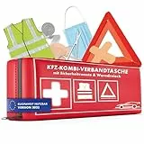 WALSER KFZ Verbandstasche 2025 StVO konform, 3in1 Auto Erste Hilfe Set mit Pannendreieck und Warnweste, Kombitasche Verbandskasten 2025, Erste Hilfe Kasten Warnweste Auto + Warndreieck KFZ DIN 13164