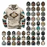 EMATOP Hoodie Herren Langarm Sport Kapuzenpullover Casual Lose Sweatshirt mit Kapuze Pulli Langarmshirt Vintage Ethnischer Druck Pullover Herbst Winter Warm Baumwolle Kapuzenpulli Sweatjacke