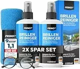 PRINOX 2x Brillenreiniger Set 250ml mit Mikrofaser Brillenputztuch - Brillen Reiniger mit Mikrofaser Tuch für alle Brillen gegen Fettflecken und Fingerabdrücke auf der Brille