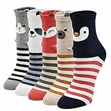 Damen Lustige Bunte Socken aus Baumwolle: Frauen Witzige Tier Socken Weihnachtssocken 5 Paare
