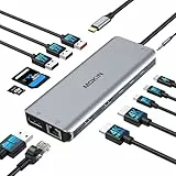 MOKiN Docking Station, Dockingstation Laptop 2 Monitore für Tragbare Computer, 13 in 1 USB-C Hub Dock mit Dual HDMI Adapter, DisplayPort, 10Gbps, 100W Ladefunktion, Gigabit Ethernet für Dell HP Lenovo