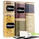 Withosent Vorratsdosen Glas 6er Set, 750ml/1150ml/1500ml Vorratsgläser mit Deckel Eckig, Großer Glasbehälter Vorratsglas mit Holzdeckel, Aufbewahrung Gläser Küche für Pasta, Müsli, Bohnen, Cornflakes